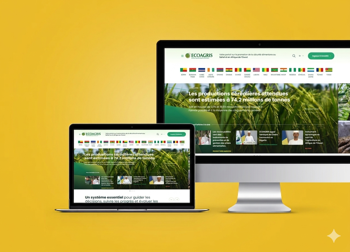 Mis en ligne en octobre 2025, le portail intégré du CILSS avec ECOAGRIS est une plateforme digitale régionale conçue pour centraliser, analyser et partager les données agricoles entre plusieurs pays d’Afrique de l’Ouest : Bénin, Burkina Faso, Cap-Vert, Côte d’Ivoire, Gambie, Guinée, Guinée-Bissau, Mali, Mauritanie, Niger, Sénégal, Tchad et Togo.